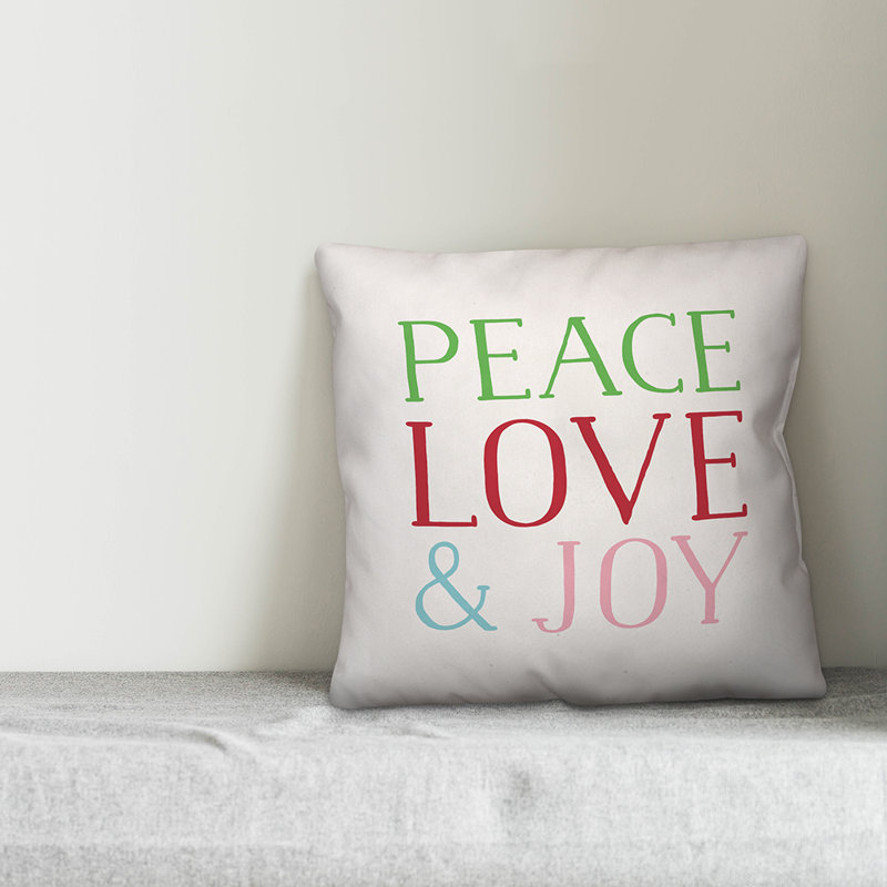  Housse de coussin Peace Love and Joy, 16 po x 1 po, Polyester/ Bourre en polyester