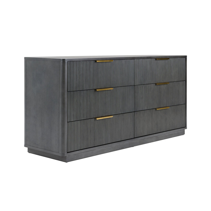 Commode double 6 tiroirs Akira, Gris délavé