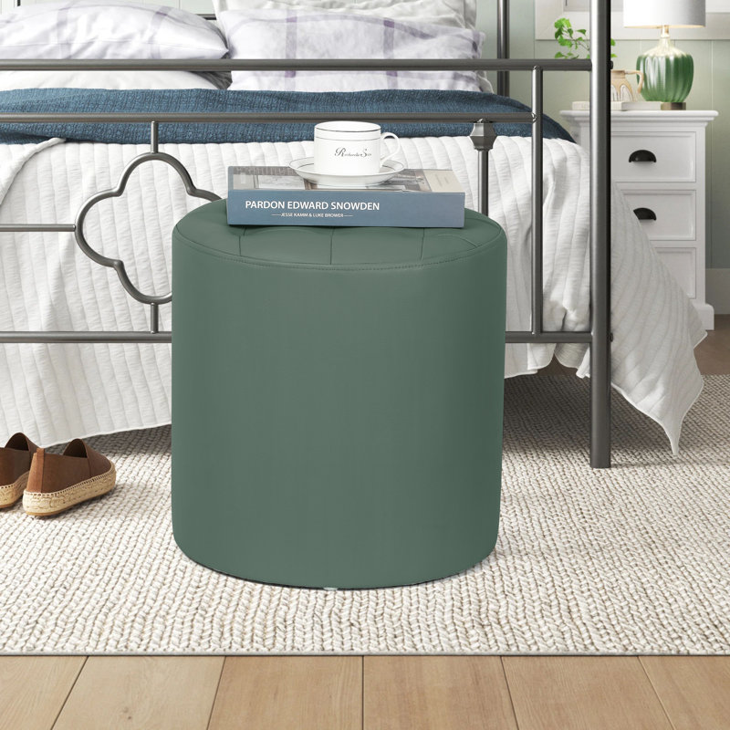 Rangi Tufted Round Standard Ottoman, Green 