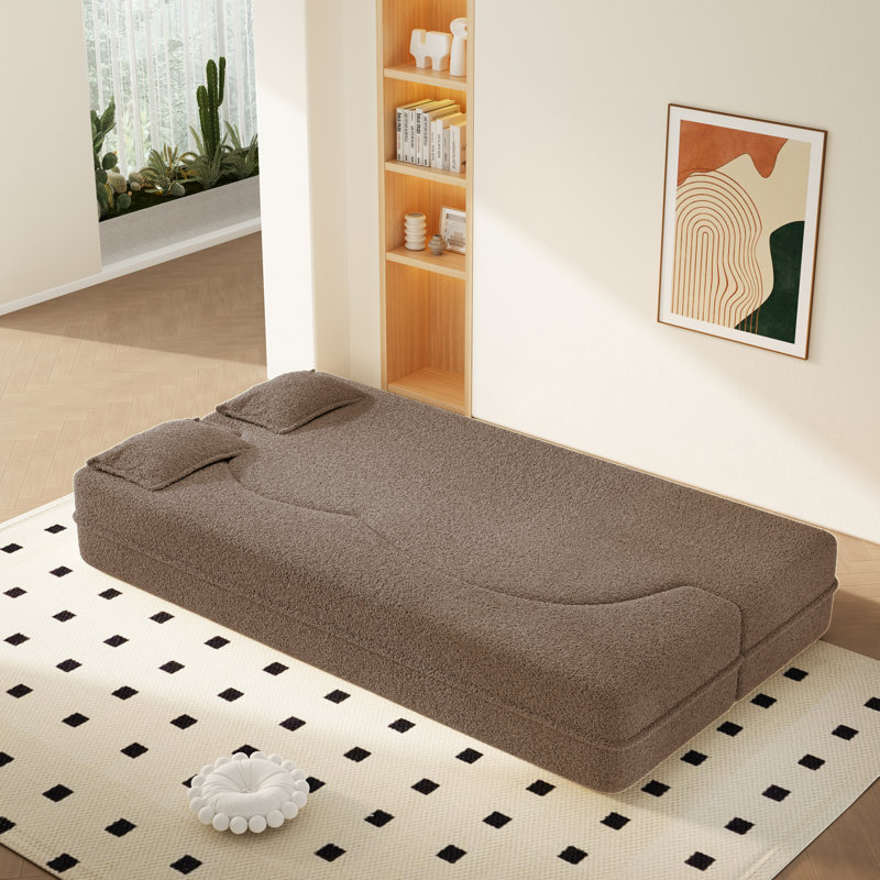 Evren Boneless Modern Minimalist Compression Convertible Floor Sofa Bed with Pillows, Corduroy Dark Gray