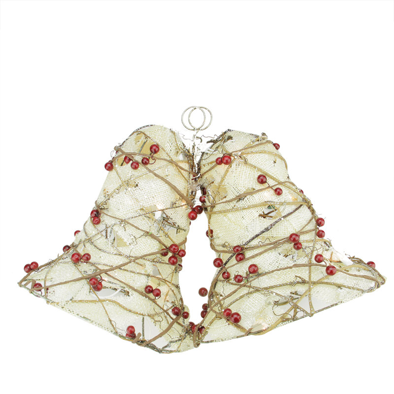 Décoration de fenêtre 19 po rouge et beige en toile de jute et baies