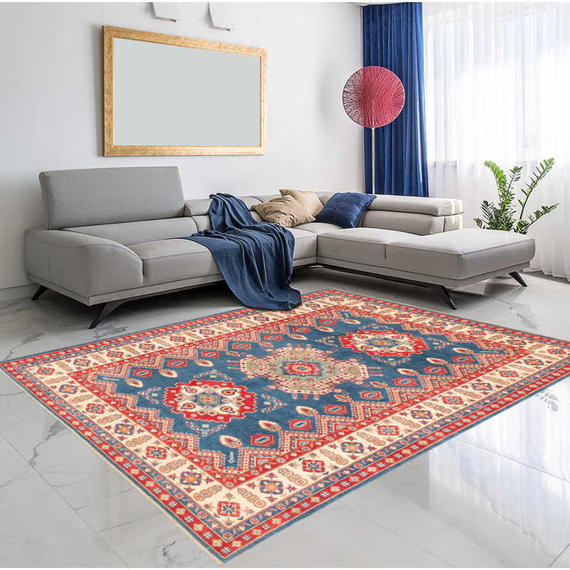 Tapis bleu foncé Maleaha Gazni 6 pi 6 po x 9 pi 9 po