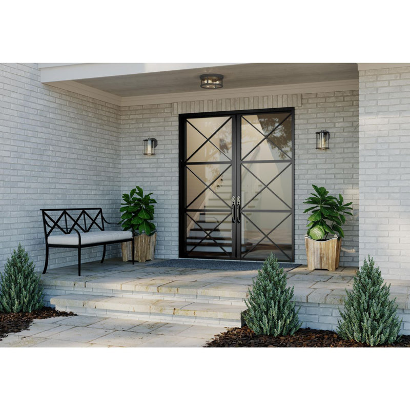 Gunther Matte Black Glass Drum Indoor/Outdoor Flush Mount Light
