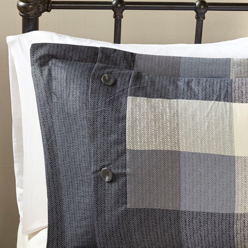 Nanette 7-Piece Bufallo Plaid Printed Herringbone Comforter Set, Cal King Comforter + 6 Additional Pieces, Gray
