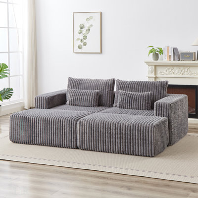 87" Oversized Sectional Lounge Chaise ,No Assembly Required,Cloud Plush Loveseat With Reclining Sofa Bed,Fluffy Modern Sleeper Chair For Indoor Living Room Bedroom