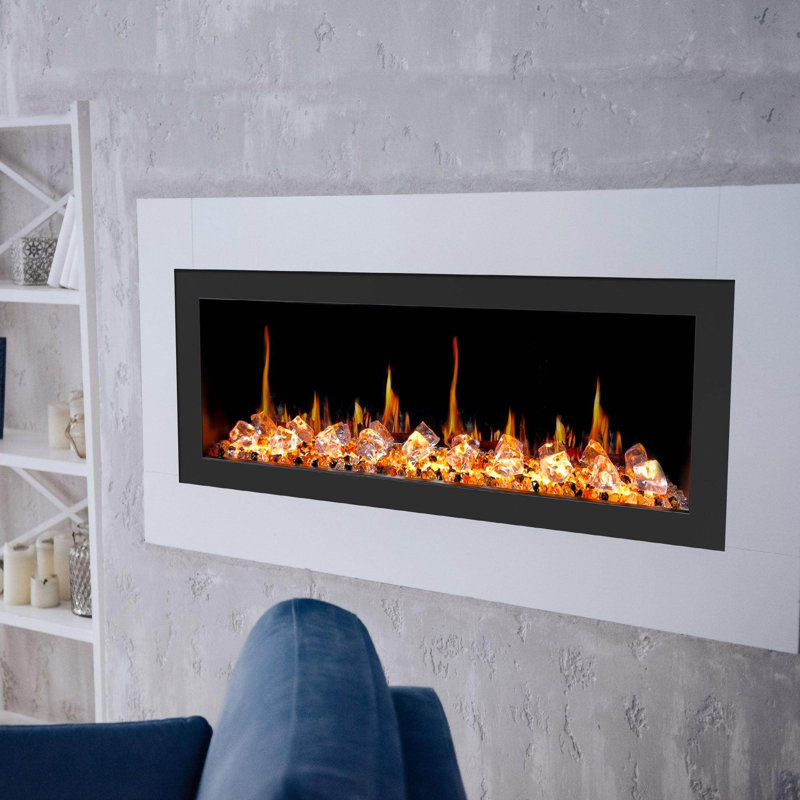 Foyer électrique intelligent ZEF48X Latitude II 48 "Liedeer Homes | Fixation murale et encastrée ultra-mince | Multi-flammes HD, bûches respirantes avec pierres de glace concassée, contrôle de l'application