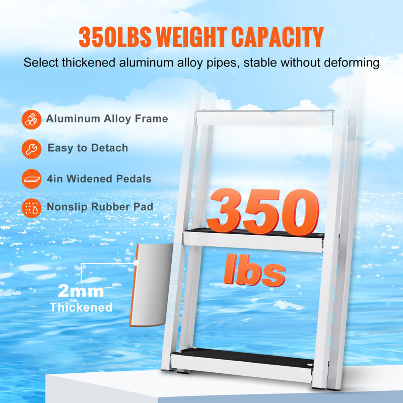 VEVOR Aluminum Dock Ladder Boat Dock Ladder Removable 5 Steps with 350lbs Load, 4 ft