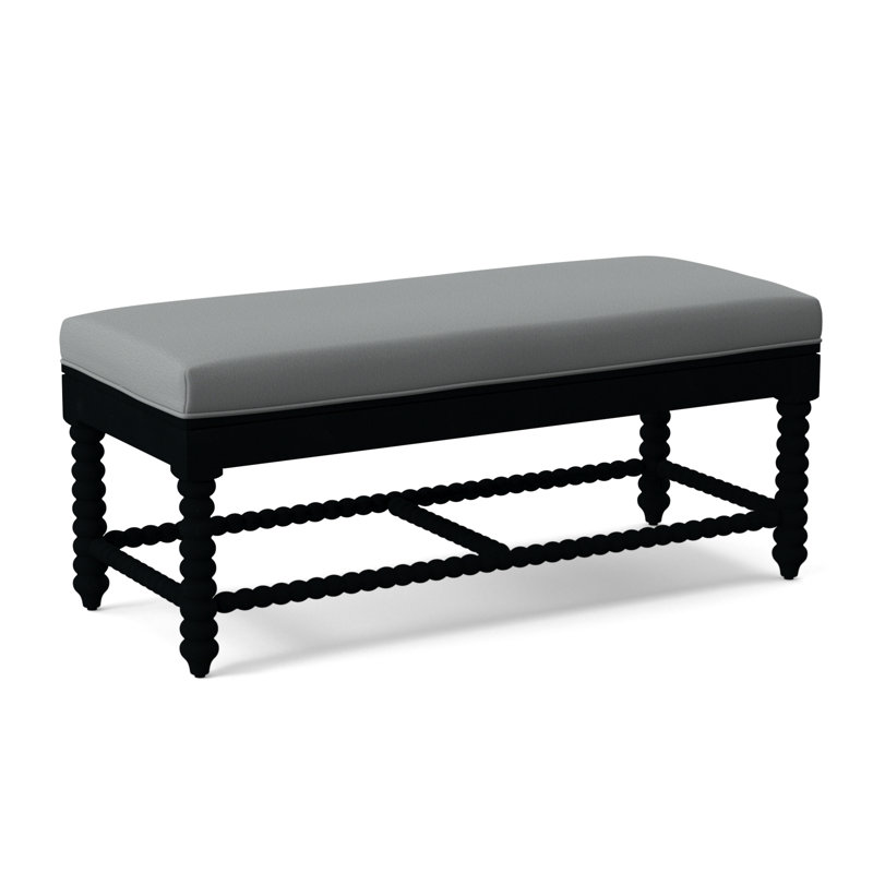 Lind Island Upholstered Bench, Black Finish, Light Blue Performance Fabric; 0851-55