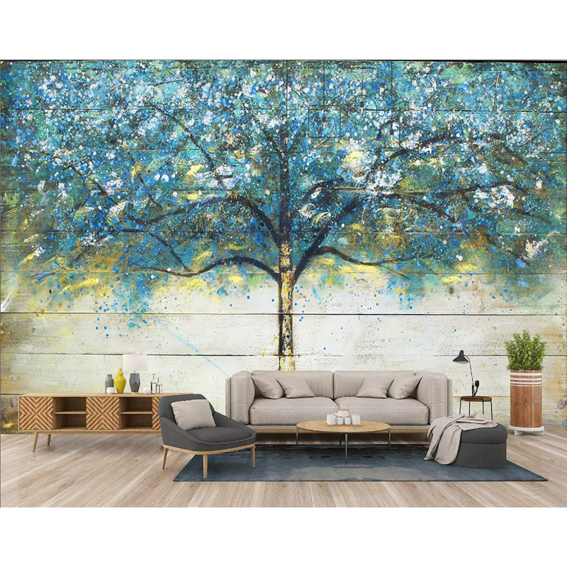 Papier peint amovible à l'huile et branches colorées, L 48,96 po x l 75 po