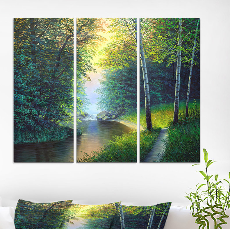 «River with Waterfall», reproduction de peinture à l'huile à multiples images sur toile tendue