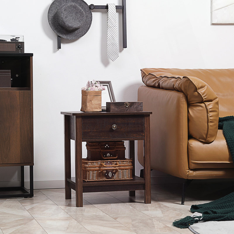 Table de bout avec tiroir, table d'appoint avec tablette inférieure
