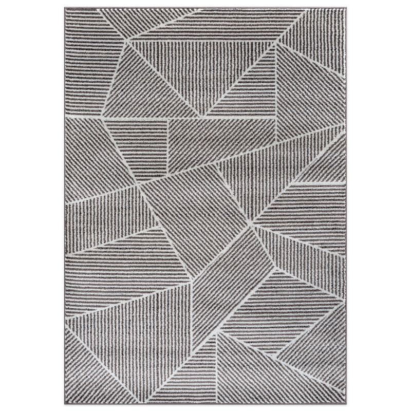 Rambo Contemporary Geometric Stripe Area Rug Brown/Ivory, Rectangle 8' x 10'