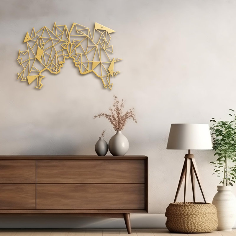 Abstract Geometric Human Figures Modern Abstract Wall Accent Sculpture Hanging Decoration Metal Wall Decor, Gold