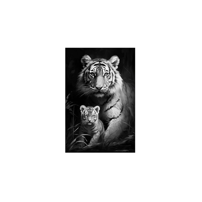 Tiger Canvas Art - Tiger Mom With Cub Picture Nursery Wall Decor Framed Painting Wild Animal Prints 12X18inch