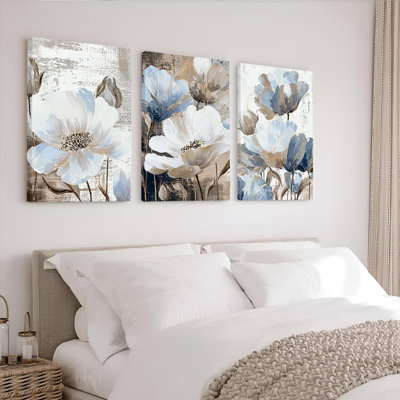 Abstract Floral Canvas Wrapped Wall Art (Set of 3)