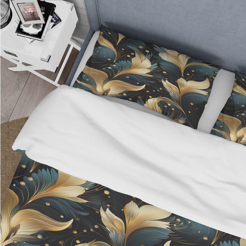 Ensemble de housse de couette Hollywood Glamour Opulence Emerald and Gold, Housse de couette simple + 1 taie décorative stan
