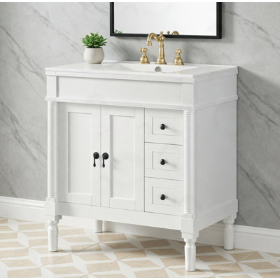 Meuble-lavabo avec 2 portes, 3 tiroirs et tablette réglable