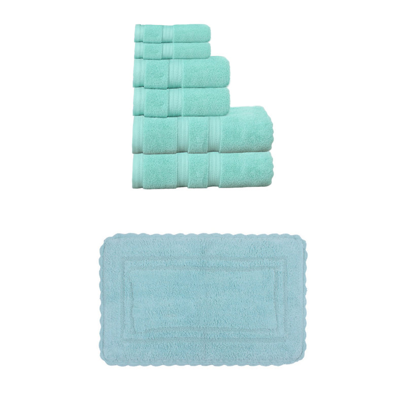 Ensemble de serviettes de bain 100% coton 2 pièces Colson et 1 tapis de bain 17 x 24 po Colson (ensemble de 3), lin, Bleu
