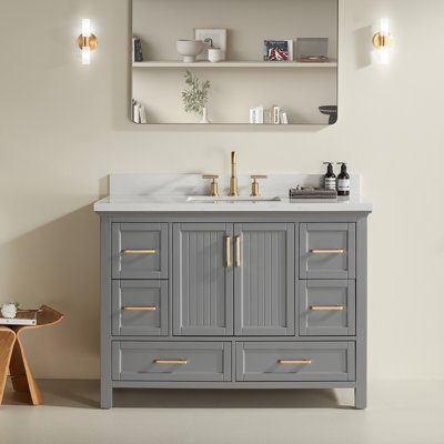 Fully Assembled 48'' Freestanding Single Bathroom Vanity with 2 Handles Sets