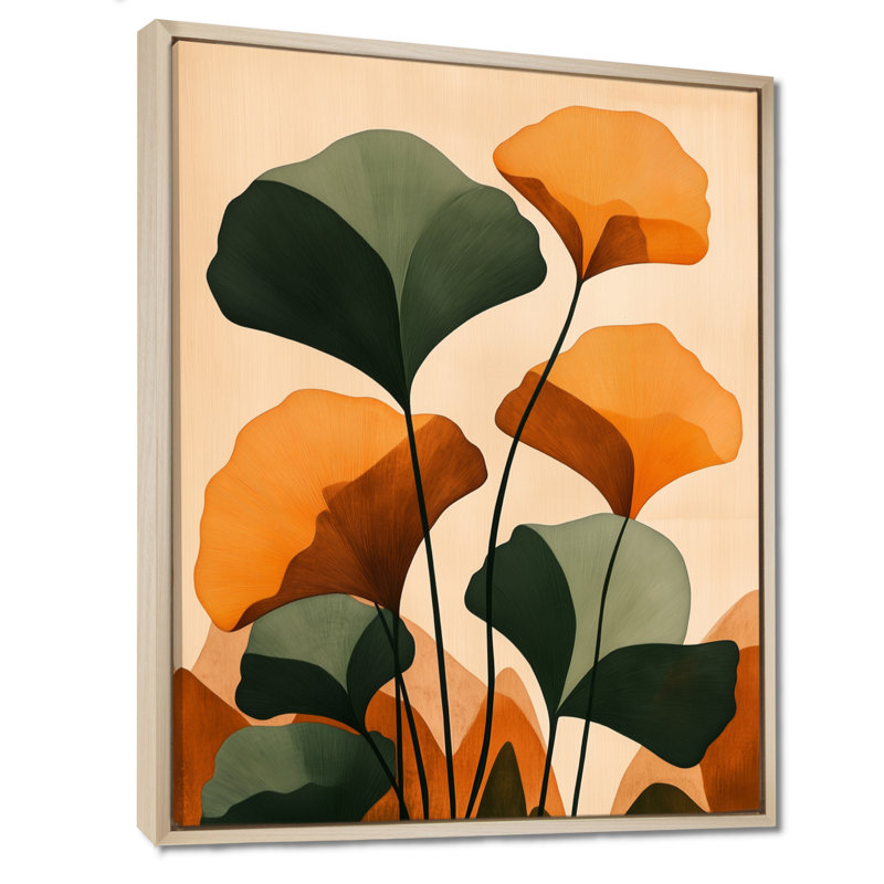 Feuilles de ginkgo d'automne II - Impression sur toile botanique, H 40 po x l 30 po, Cadre naturel flottant