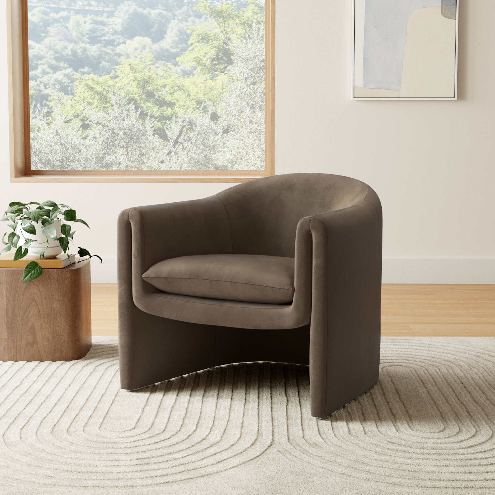 Pollman Barrel Chair, Dark Brown Velvet