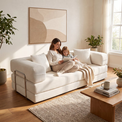 Lazy Corduroy Convertible Floor Sofa Bed | Pillow Back Armrest Futon Lounge