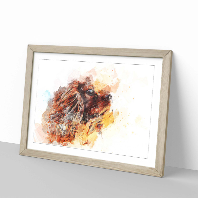 King Charles Spaniel in Abstract - Framed Print, Oak, 40cm H x 60cm W x 2cm D
