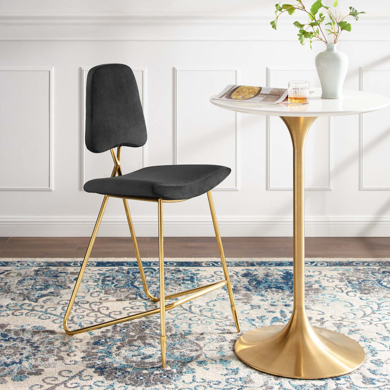 Modway Ponder Performance Velvet Bar Stool, Black, Counter Stool (24.5" Seat Height)
