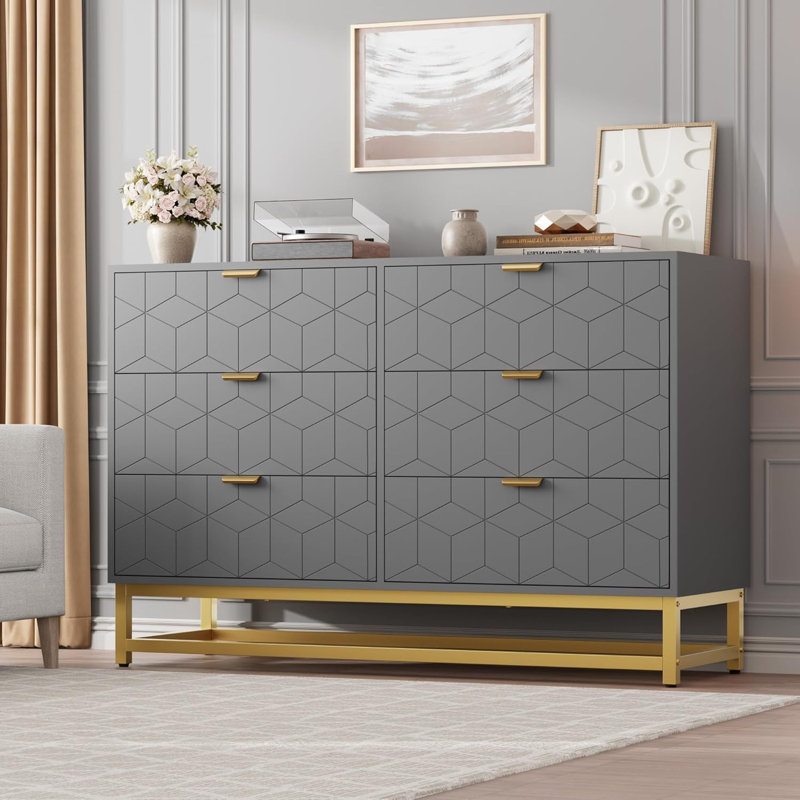 6 Drawer Dresser For Bedroom, Chest Of Drawers With Base, Modern Dresser Chest Cabinet Organizer, Large Dresser For Hallway, Closet