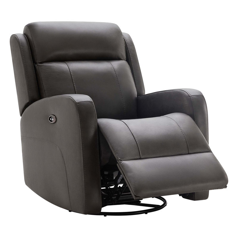 Fauteuil inclinable électrique en cuir véritable Louisa, Impression sur fond en cuir fleur gris foncé