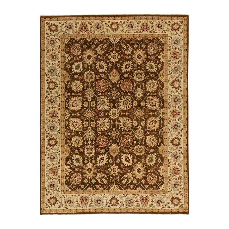 Tapis brun et ivoire de haute qualité noué à la main