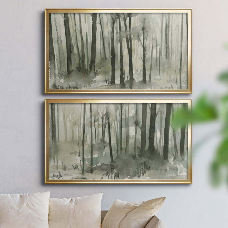 Into The Woods I - Ensemble de 2 peintures sur toile encadrées, H 45 po x l 42,5 po x P 1 po, Cadre doré