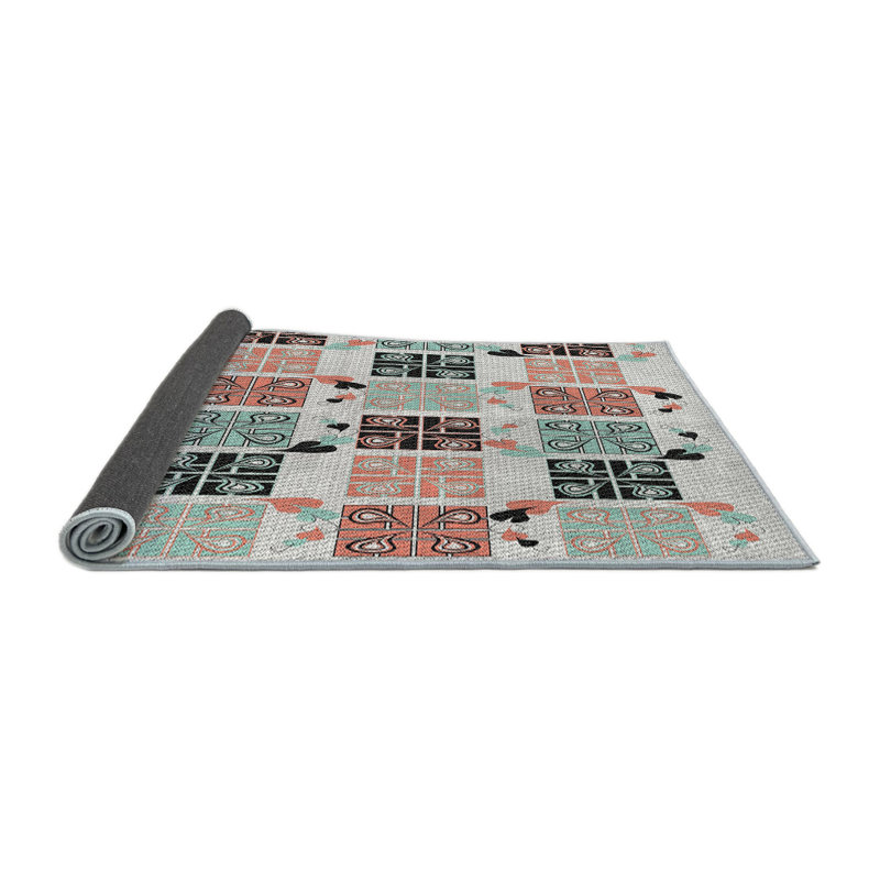 Tapis vert/orange/gris tissé à la machine, Rond 3 pi