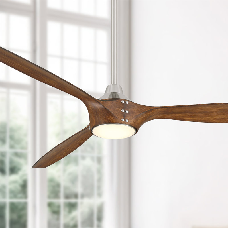 Pierce 65" Led Smart Ceiling Fan, Brown Wood, Brushed Nickel