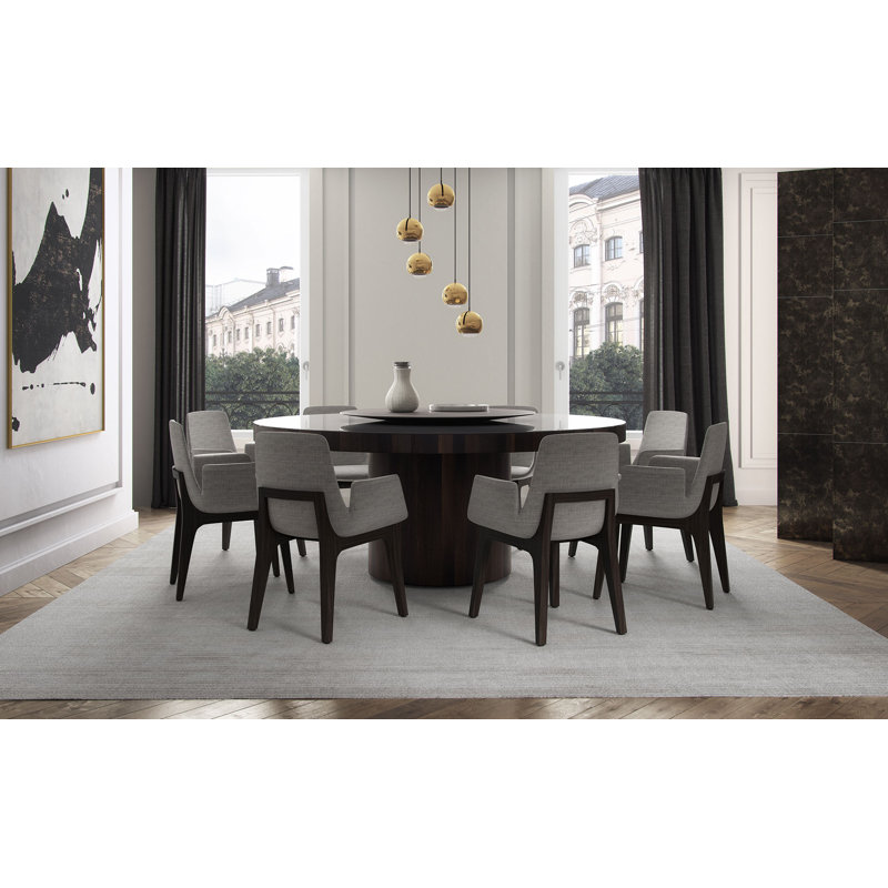 Rosalia Round Glass Top Dining Table, Smoked Oak