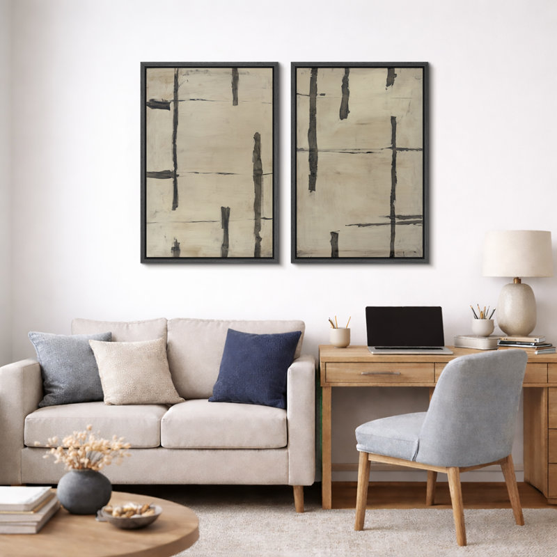 «Neutral Linear Abstract Art», images de salon, estampe numérique sur toile encadrée, 2 pièces, H 24 po x l 32 po x P 1,5 po