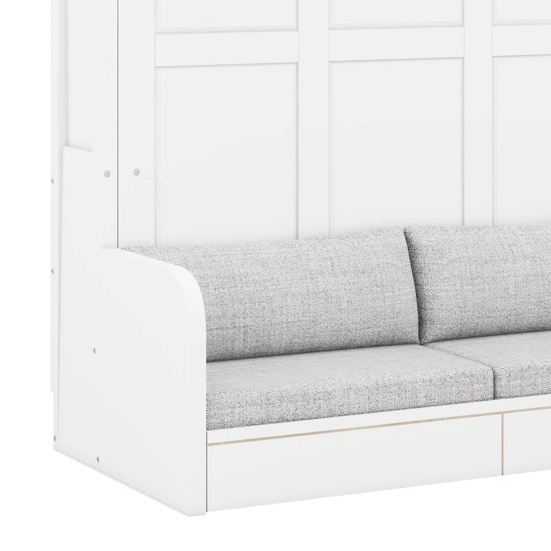 Lit escamotable double pleine grandeur avec canapé, bureau et armoire de rangement, lit escamotable mural en bois massif