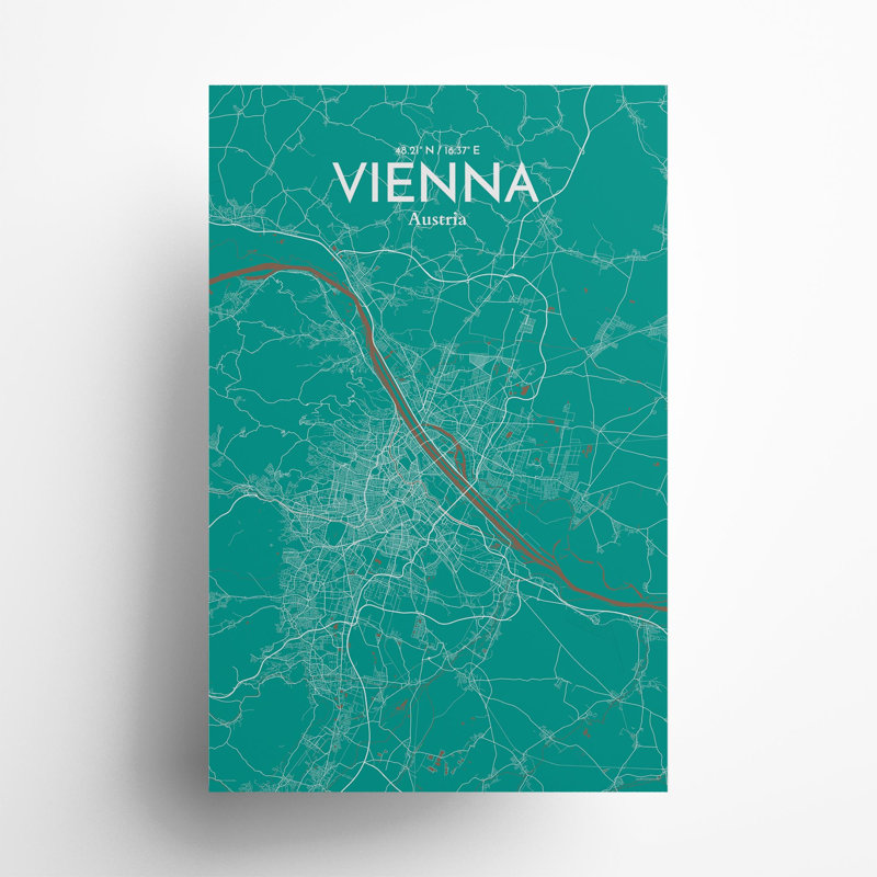Vienna City Map In Nature - No Frame Print, 17cm H x 11cm W x 0.05cm D