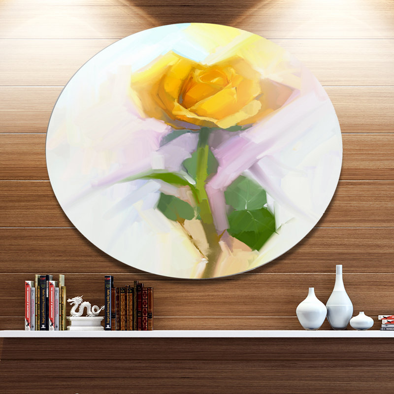 « rose avec feuilles vertes painting », peinture, H 23 po x l 23 po x P 1 po, Métal