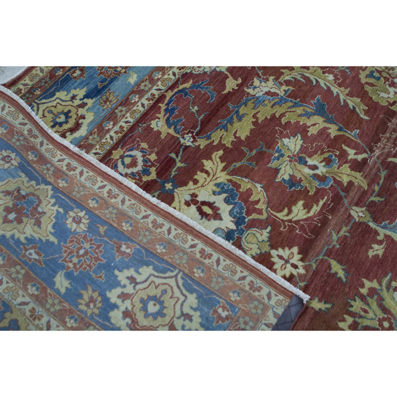 Tapis rouille et bleu foncé noué à la main de haute qualité