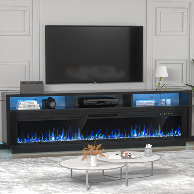 Meuble télé avec foyer pour téléviseur de 65 po ou moins avec foyer électrique de 52 po, console de télévision pour le salon, centre de divertissement à lumière DEL, armoire de rangement, console média