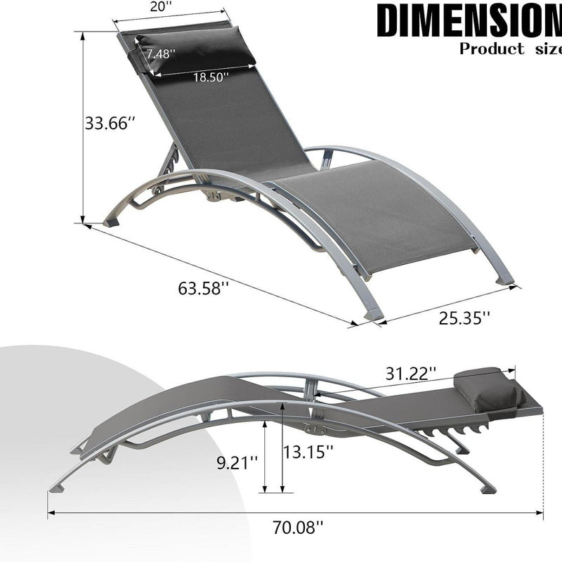 Ensemble de 2 chaises longues de piscine gris foncé (2 chaises longues)