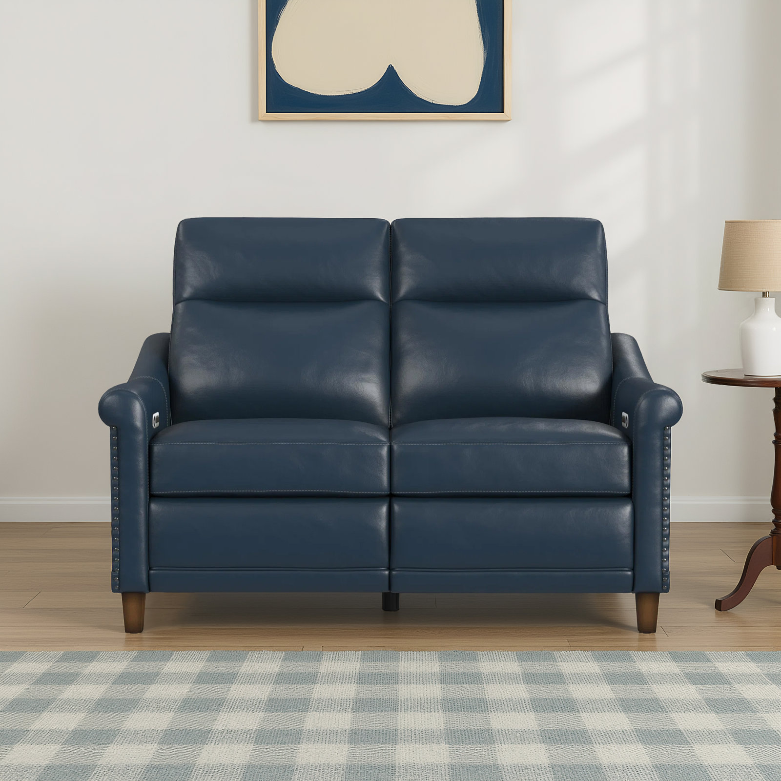 Elizabeth 58" Genuine Leather Power Reclining Loveseat, Blue Genuine Leather
