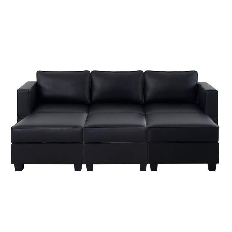 Canapé modulaire en cuir 3 places Shealene, Similicuir noir
