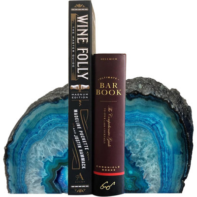 Serre-livres en géode sarcelle et agate, porte-livre en cristal naturel unique de 2 à 3 lb avec pare-chocs en caoutchouc, Sujetalibros pour petits livres et livres de cuisine, élégants et fonctionnels