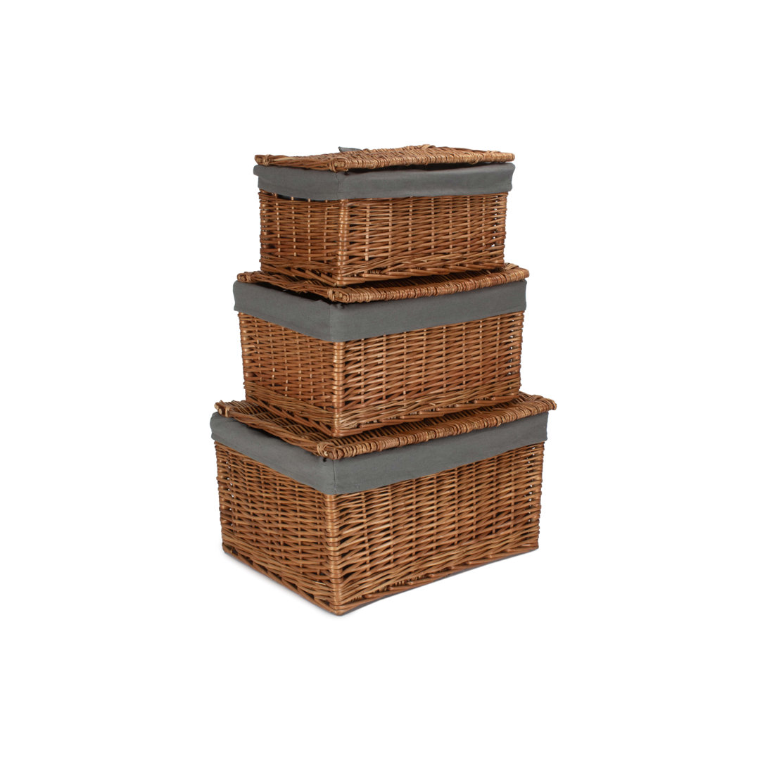Wicker 3 Piece Storage Hamper Basket Set with Lining