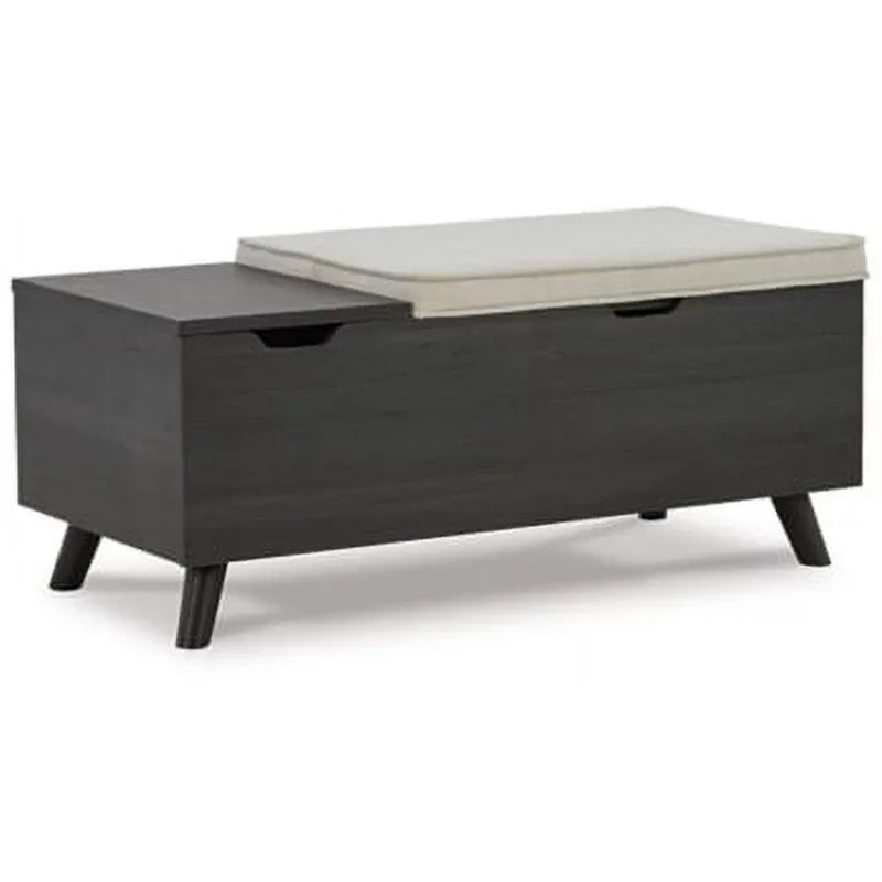 Kadira Polyester Upholstered Storage Bench, White/Black