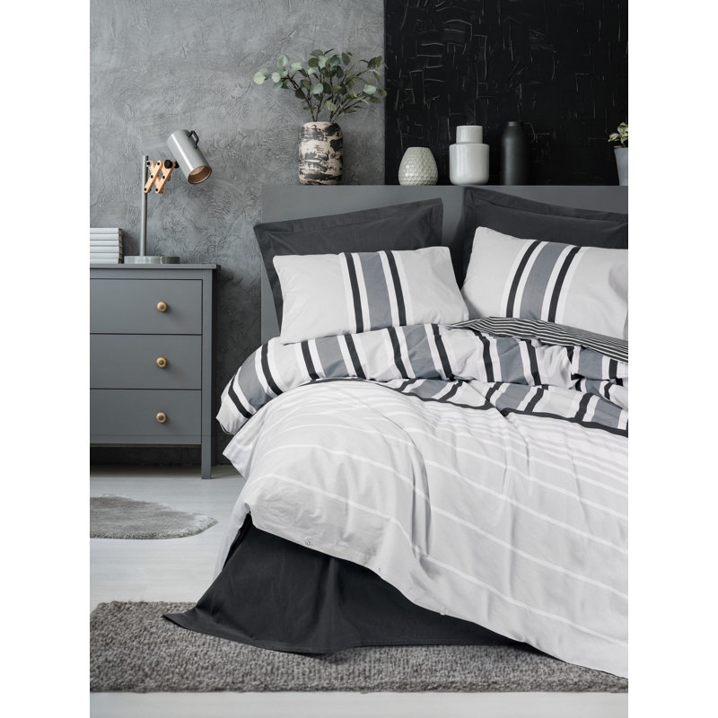 Premium Ranforce Super King Quilt Cover Set, Anthracite Color, 102.4 x 86.6 inches | 100% Cotton, 145 Thread Count, Reactive Printing | Includes 2 Pillowcases (19.7 x 31.5 inches) | Machine Washable with Button Closure