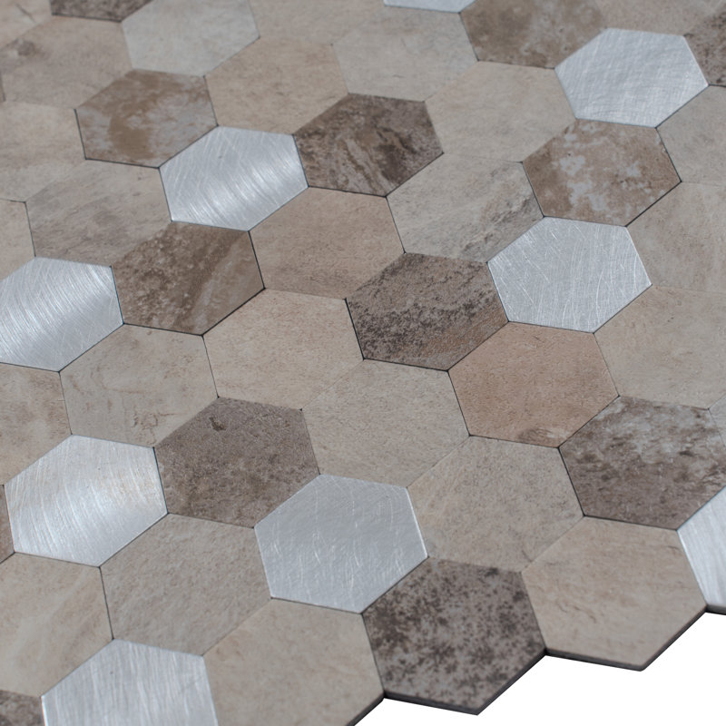 11.25" x 11.25"  Metal Mosaic Wall Tile, Brown/Silver