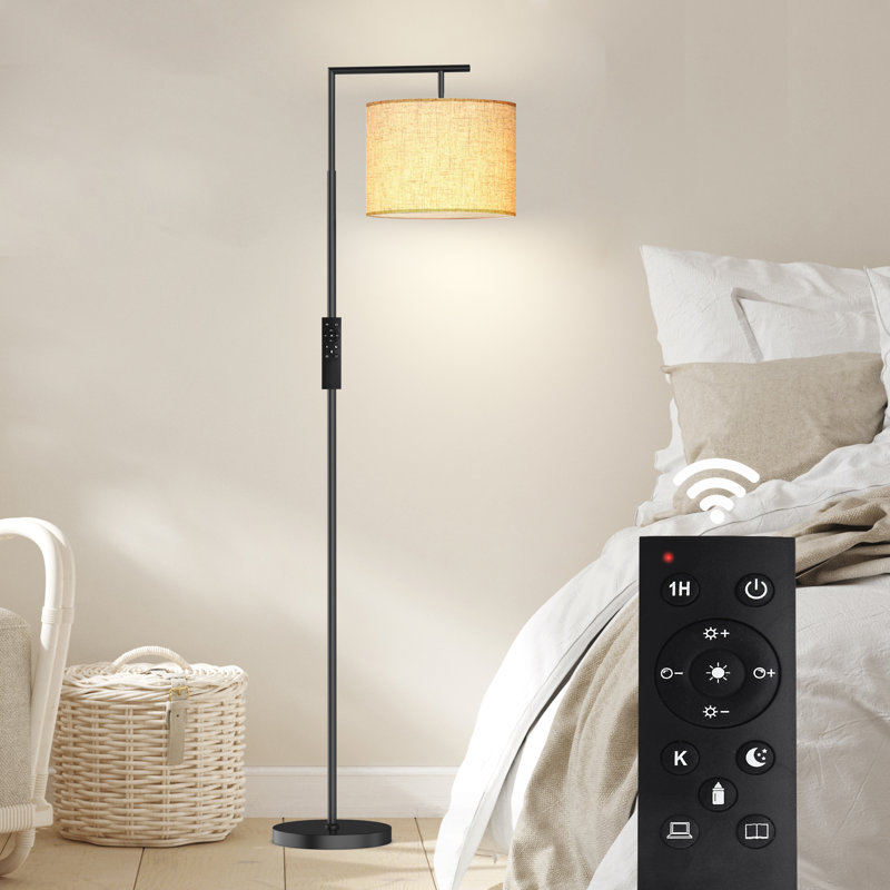 Haileyville 64'' Arched Floor Lamp with Remote Control and Bulb Included, Black